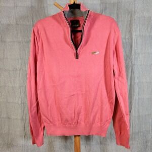 Oscar Jacobson Medium $195 Bogart‎ Half-Zip Salmon 100% Cotton Italian Made Knit